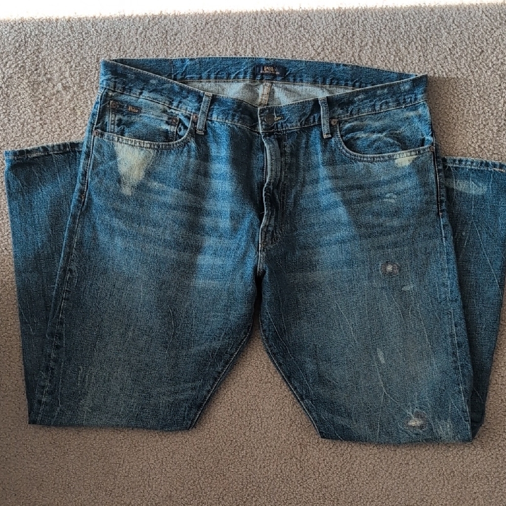 Ralph Lauren Blue Straight Jeans with Vintage Distressing